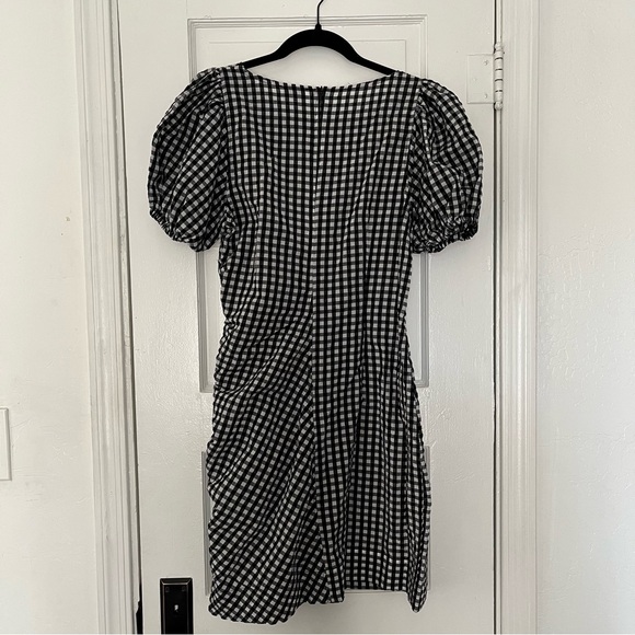 Ganni Checkered Seersucker Ruched Puff Sleeve Mini Dress EU 38 - Picture 3 of 6